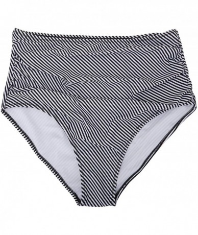 Tankinis Women Retro High Waisted Bikini Bottom Ruched Swim Brief Short Tankinis - Stripe - C518UMNZSC7 $25.94