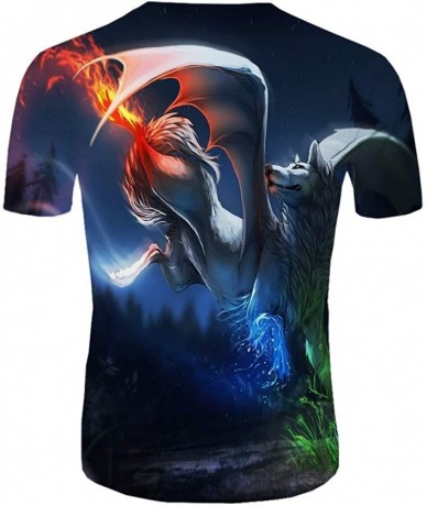 Rash Guards New Mens Summer T-Shirt with Round Neck Short Sleeve Blue Flame 3D Printed Top - Black - CP18YRZAXTU $27.44