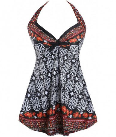 One-Pieces Women's Swimwear One-Piece Oriental Porcelain Slimming Swimsuit Swimdress (FBA) - Retro - C1194C0WKMC $50.49