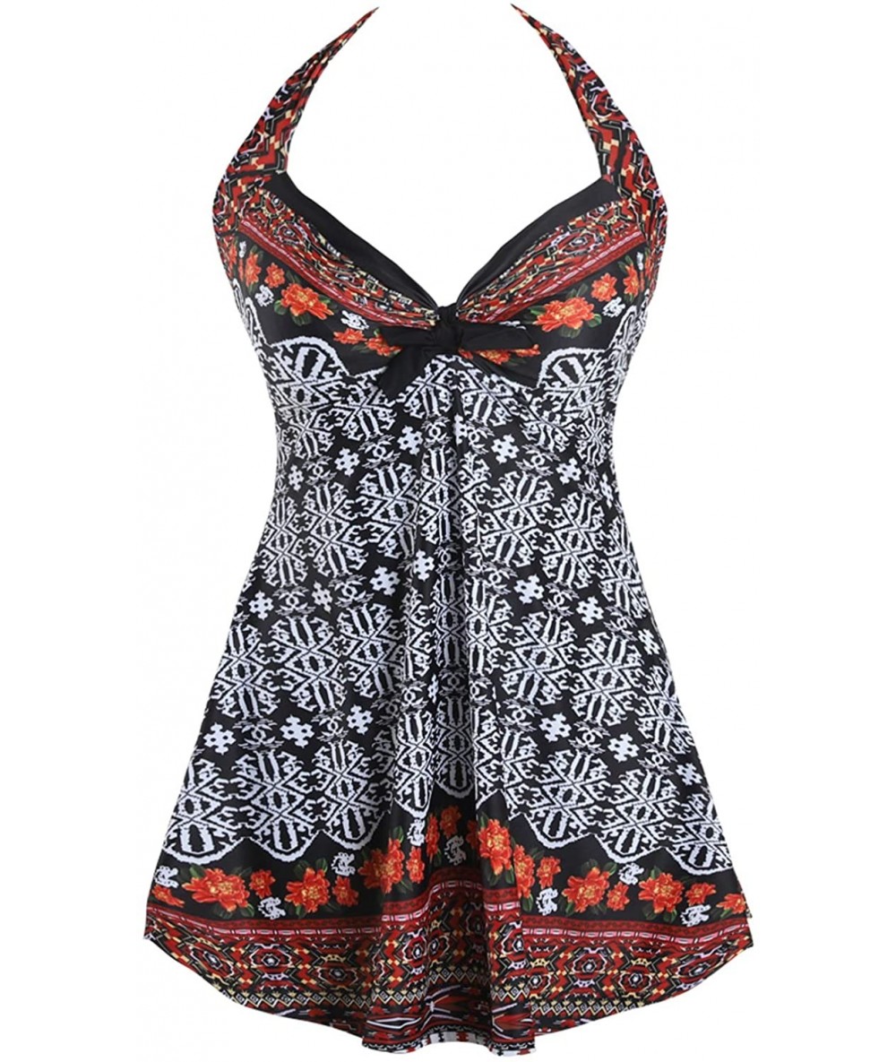 One-Pieces Women's Swimwear One-Piece Oriental Porcelain Slimming Swimsuit Swimdress (FBA) - Retro - C1194C0WKMC $50.49