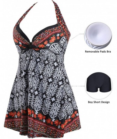 One-Pieces Women's Swimwear One-Piece Oriental Porcelain Slimming Swimsuit Swimdress (FBA) - Retro - C1194C0WKMC $50.49