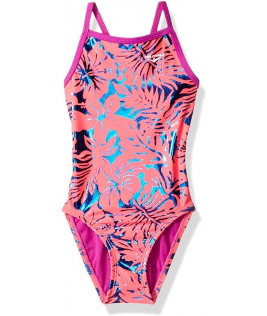 Racing Youth Women's Happy Hibiscus Flutter Back Swimsuits - Pink/Blue - CQ12BB1V8TF $67.00