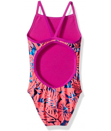 Racing Youth Women's Happy Hibiscus Flutter Back Swimsuits - Pink/Blue - CQ12BB1V8TF $67.00