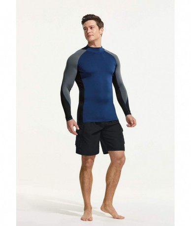 Rash Guards Men's UPF 50+ Long Sleeve Rash Guard- UV/SPF Quick Dry Swim Shirt- Water Surf Swimming Shirts - Three Color Block...