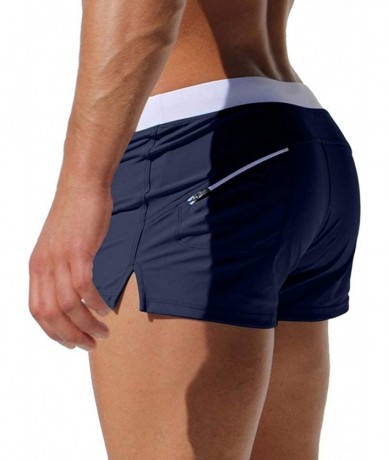 Trunks Mens Swimwear Short Swim Trunks with Zipper Pocket - Dark Blue 2 - CB184R6NHZR $30.48