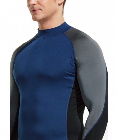 Rash Guards Men's UPF 50+ Long Sleeve Rash Guard- UV/SPF Quick Dry Swim Shirt- Water Surf Swimming Shirts - Three Color Block...