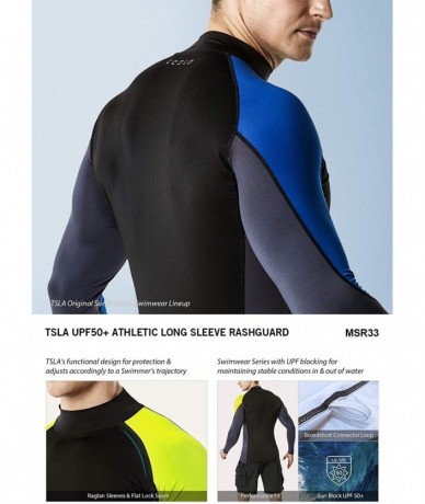 Rash Guards Men's UPF 50+ Long Sleeve Rash Guard- UV/SPF Quick Dry Swim Shirt- Water Surf Swimming Shirts - Three Color Block...