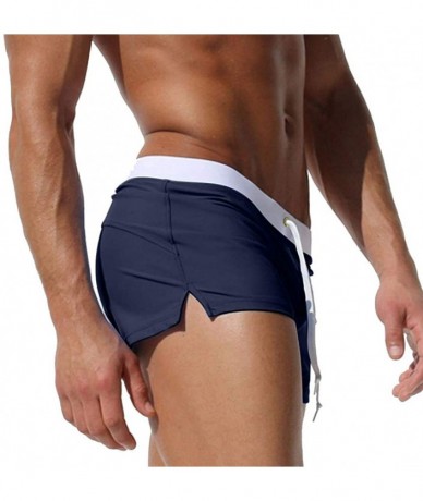 Trunks Mens Swimwear Short Swim Trunks with Zipper Pocket - Dark Blue 2 - CB184R6NHZR $30.48