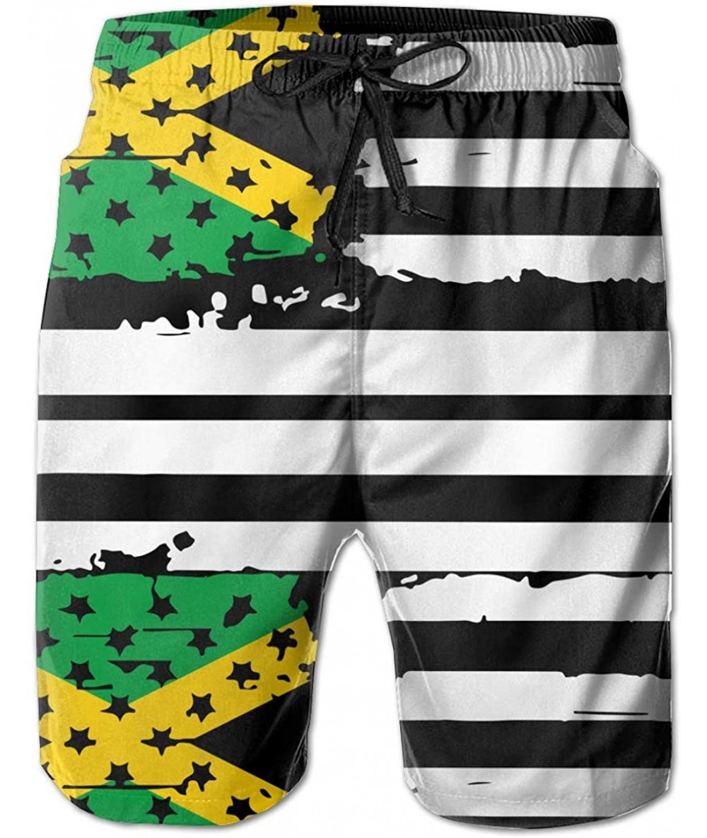 Board Shorts Mens USA Flag Jamaica Boardshorts Beach Pants - White - C718ODHOQ5M $67.75