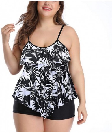 Sets Women Tankini Set Plus Size Bathing Suit Flounce Printed Two Piece Swimsuits Tummy Control - Mutil-d - C11980HLCOR $43.83