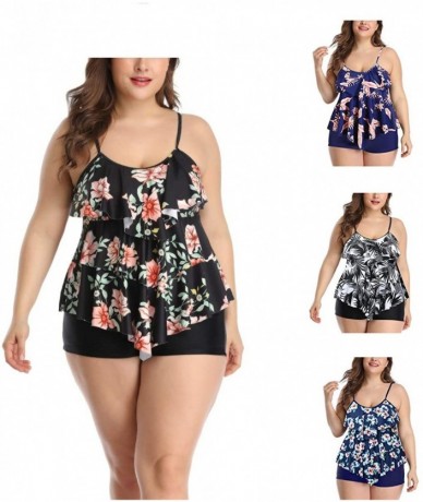 Sets Women Tankini Set Plus Size Bathing Suit Flounce Printed Two Piece Swimsuits Tummy Control - Mutil-d - C11980HLCOR $43.83