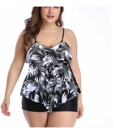 Sets Women Tankini Set Plus Size Bathing Suit Flounce Printed Two Piece Swimsuits Tummy Control - Mutil-d - C11980HLCOR $43.83