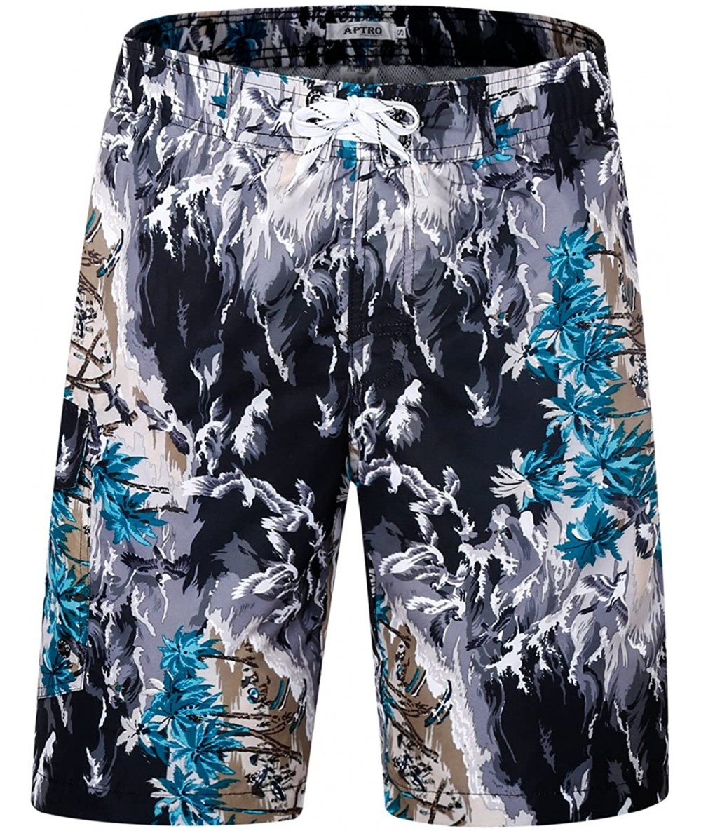 Trunks Men's Quick Dry Swim Trunks Long Palm Beach Board Shorts Bathing Suit - Ink Printing - CO18EYH23ZT $33.80