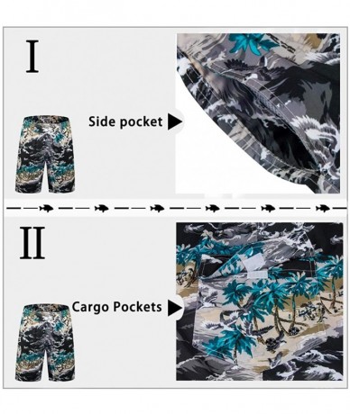 Trunks Men's Quick Dry Swim Trunks Long Palm Beach Board Shorts Bathing Suit - Ink Printing - CO18EYH23ZT $33.80