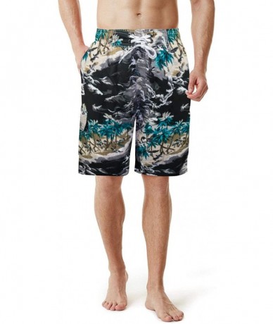 Trunks Men's Quick Dry Swim Trunks Long Palm Beach Board Shorts Bathing Suit - Ink Printing - CO18EYH23ZT $33.80