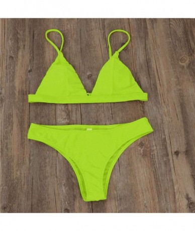 Sets Women Two Pieces Bikini Set Fashion Solid V-Neck Padded Push Up Sling Swimwear Swimsuit - Yellow - CT197EEXMKH $23.64