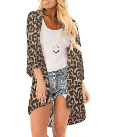 Cover-Ups Women's Floral Kimono Cardigan Summer Loose Chiffon Beach Open Front Cover Up Tops - Leopard68 - C218S4KQQY0 $28.67