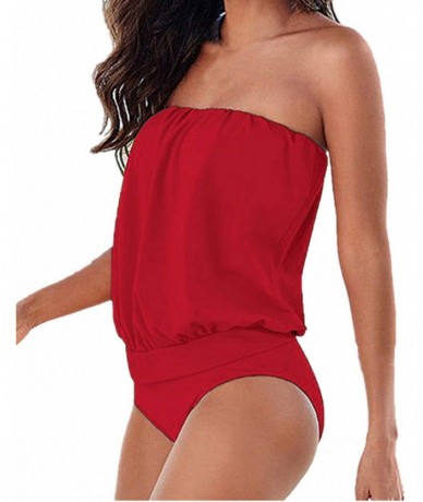 One-Pieces Women Tube Bodysuits Leotard Strapless Jumpsuit Summer One Piece Swimwear Beach Cover Up - Red - CJ18HC9EAZL $37.72