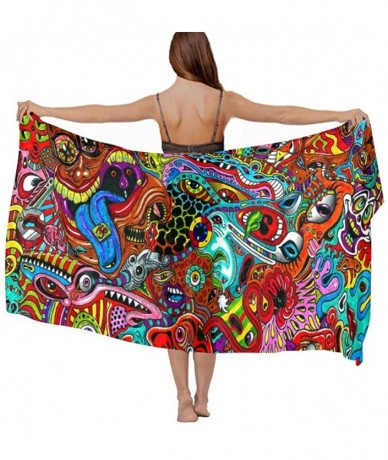 Cover-Ups Women Chiffon Scarf Sunscreen Shawl Wrap Swimsuit Cover Up Beach Sarongs - Psychedelic Monster Floral - CG19C4D6O7Z...