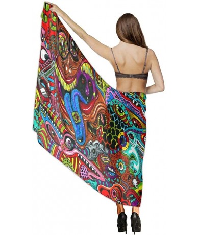 Cover-Ups Women Chiffon Scarf Sunscreen Shawl Wrap Swimsuit Cover Up Beach Sarongs - Psychedelic Monster Floral - CG19C4D6O7Z...