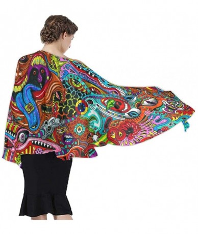 Cover-Ups Women Chiffon Scarf Sunscreen Shawl Wrap Swimsuit Cover Up Beach Sarongs - Psychedelic Monster Floral - CG19C4D6O7Z...