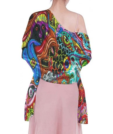 Cover-Ups Women Chiffon Scarf Sunscreen Shawl Wrap Swimsuit Cover Up Beach Sarongs - Psychedelic Monster Floral - CG19C4D6O7Z...