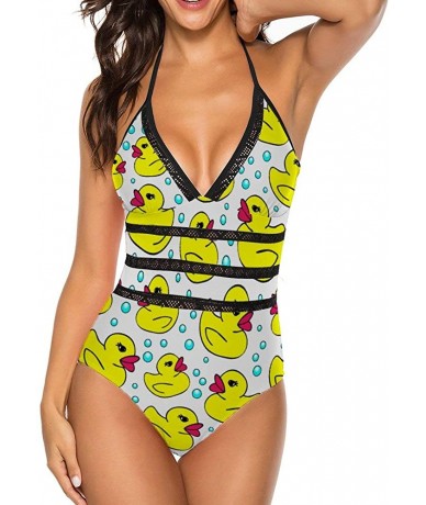 One-Pieces Van Gogh Pattern 1 Women One Piece Plunge Monokini Sexy Hollow Lace Out Bikini Swimsuits Bathing Suit - Yellow Rub...