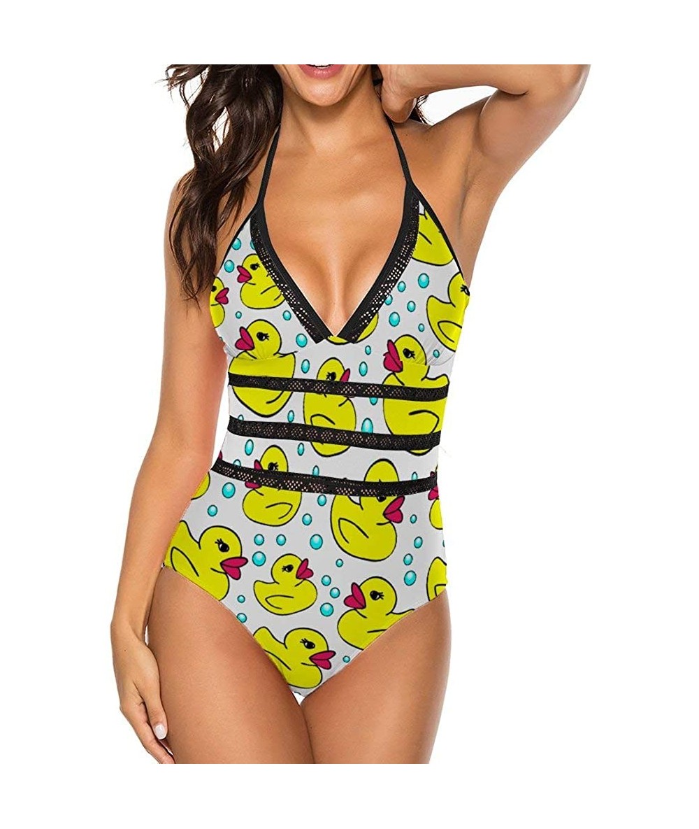 One-Pieces Van Gogh Pattern 1 Women One Piece Plunge Monokini Sexy Hollow Lace Out Bikini Swimsuits Bathing Suit - Yellow Rub...