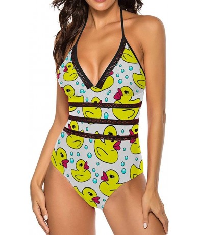 One-Pieces Van Gogh Pattern 1 Women One Piece Plunge Monokini Sexy Hollow Lace Out Bikini Swimsuits Bathing Suit - Yellow Rub...