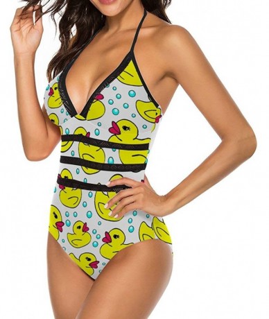 One-Pieces Van Gogh Pattern 1 Women One Piece Plunge Monokini Sexy Hollow Lace Out Bikini Swimsuits Bathing Suit - Yellow Rub...