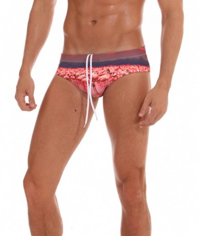 Briefs Men's Swim Boxer Briefs Swim Shorts Printed Quick Dry Swimsuit - Flamingo - CP18NHUEA59 $38.00