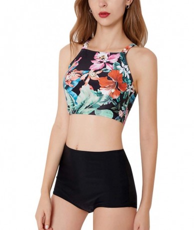 Sets Women Swimwear One/Two Piece Swimsuit Set High Waist Floral Tankini Bikini - Style-16 - CY18QXAS3C9 $38.14