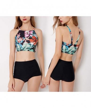 Sets Women Swimwear One/Two Piece Swimsuit Set High Waist Floral Tankini Bikini - Style-16 - CY18QXAS3C9 $38.14