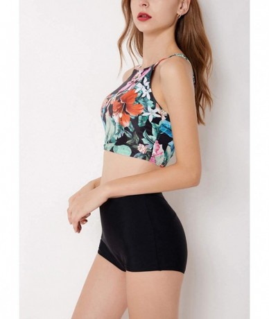 Sets Women Swimwear One/Two Piece Swimsuit Set High Waist Floral Tankini Bikini - Style-16 - CY18QXAS3C9 $38.14