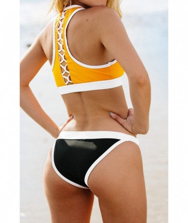 Sets Women's Sporty V-Neck Bikini Set Contrast Trim - Multicolored - CW19686O4U6 $44.04