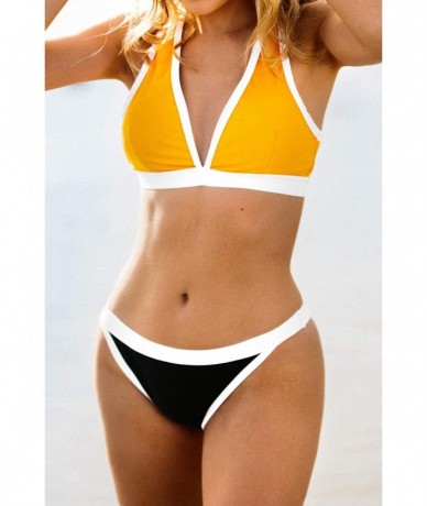 Sets Women's Sporty V-Neck Bikini Set Contrast Trim - Multicolored - CW19686O4U6 $44.04