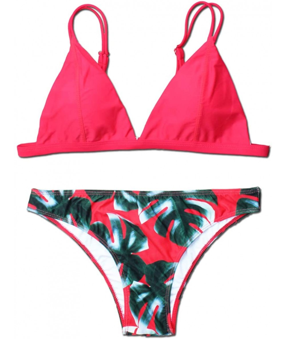 Sets Women's Bikini Two Piece Swimsuit Leaf Print Bathing Suits Bikini Set - Red - CJ199CDCOQG $33.93