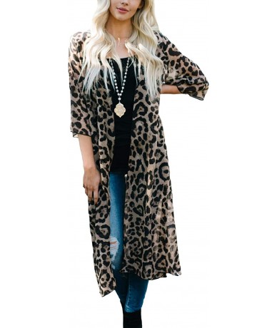 Cover-Ups Women's Swimsuit Cover up Beach Long Kimono Bathing Suit Chiffon Floral Cardigan - Printed Leopard - CK18QXNE20A $3...