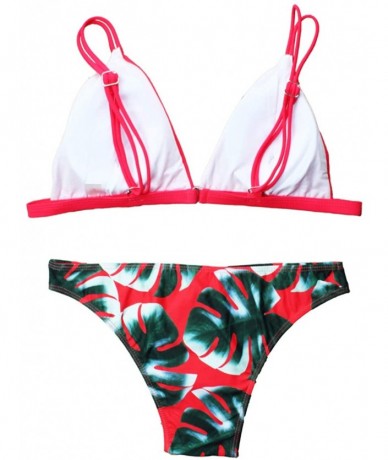 Sets Women's Bikini Two Piece Swimsuit Leaf Print Bathing Suits Bikini Set - Red - CJ199CDCOQG $33.93