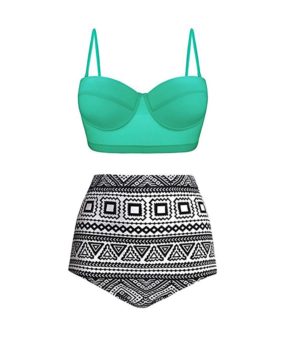 Racing Women Bikini Sets Two Piece Vintage Polka Dot High Waisted Tiered Swimsuit Bathing Suits Swimwear Z 2 Mint Green - CU1...