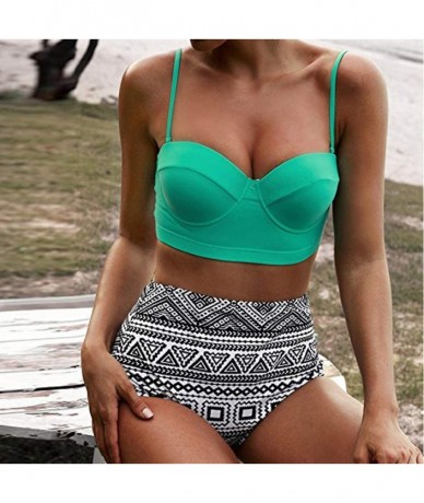 Racing Women Bikini Sets Two Piece Vintage Polka Dot High Waisted Tiered Swimsuit Bathing Suits Swimwear Z 2 Mint Green - CU1...