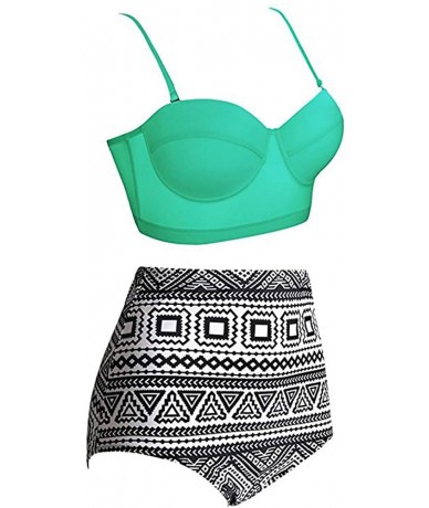 Racing Women Bikini Sets Two Piece Vintage Polka Dot High Waisted Tiered Swimsuit Bathing Suits Swimwear Z 2 Mint Green - CU1...