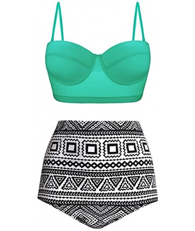 Racing Women Bikini Sets Two Piece Vintage Polka Dot High Waisted Tiered Swimsuit Bathing Suits Swimwear Z 2 Mint Green - CU1...