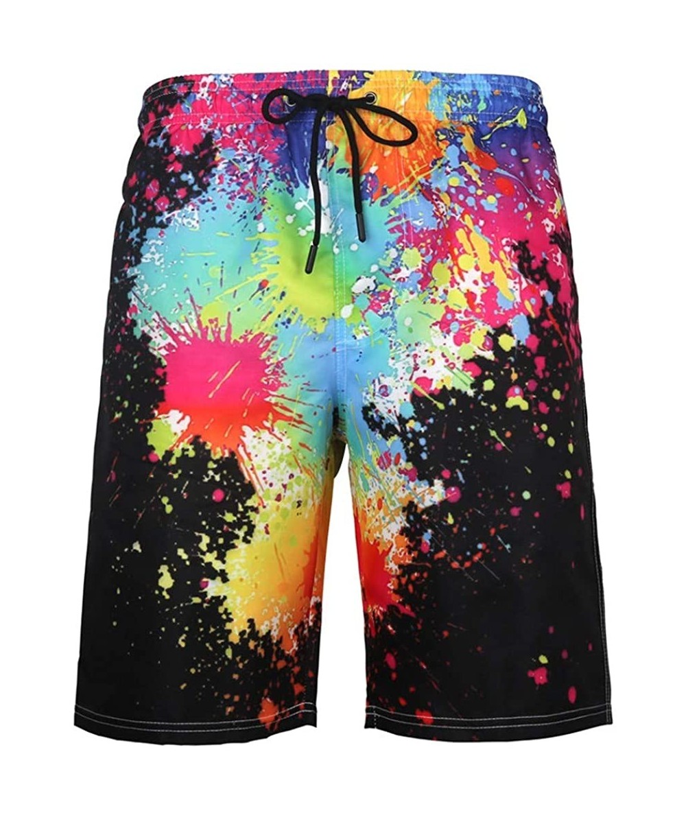 Board Shorts Men Hawaiian Boardshorts Swim Trunks Bathing Suit Shorts for Sports Running Surfing - Black Color Splah - CG18Y8...