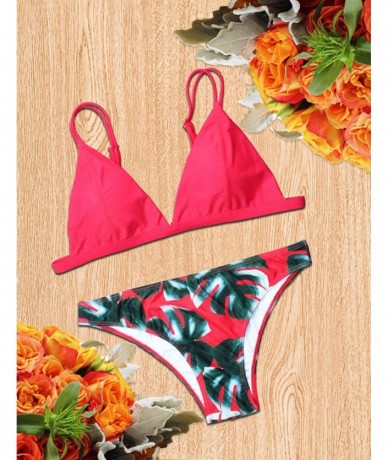 Sets Women's Bikini Two Piece Swimsuit Leaf Print Bathing Suits Bikini Set - Red - CJ199CDCOQG $33.93