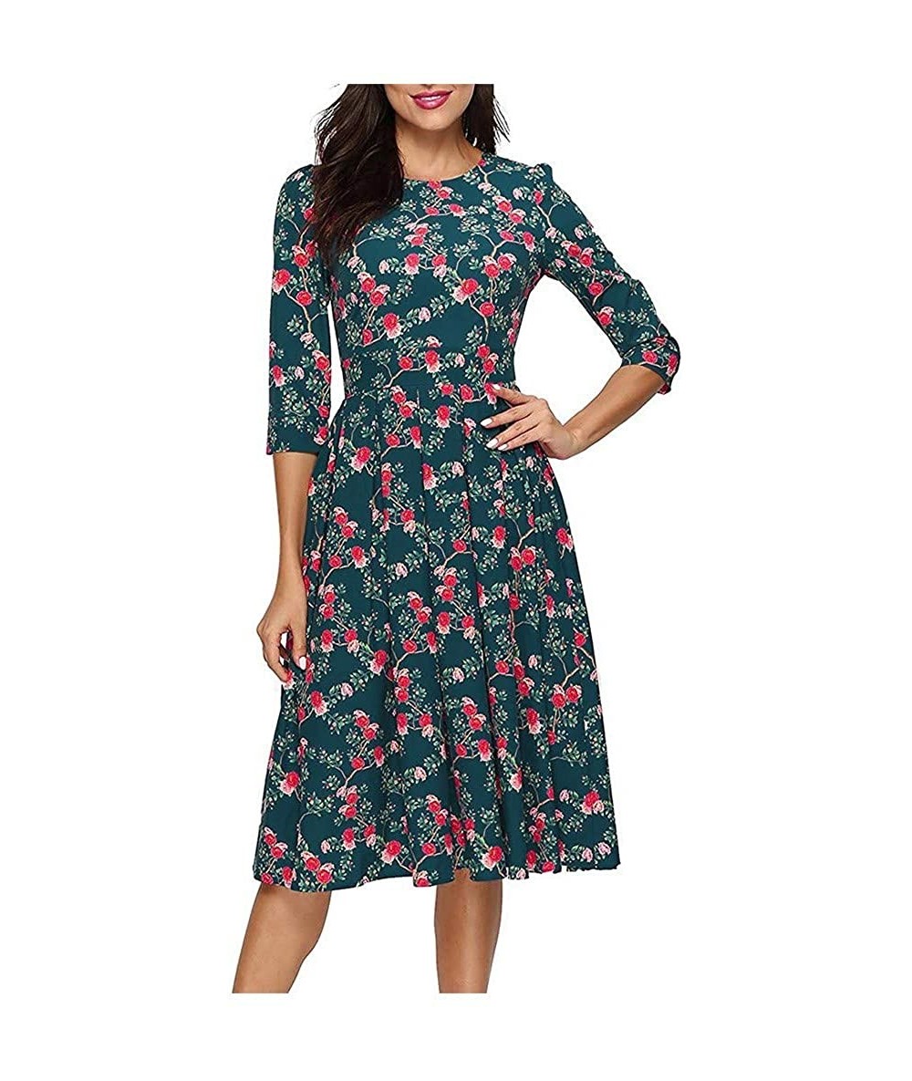 Cover-Ups Dress for Women Party-A-Line Pocket 3/4 Sleeve Boho Floral Print Elegant Loose Party Casual Summer Midi Swing Dress...