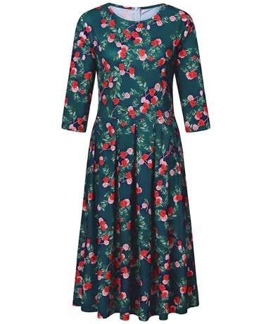 Cover-Ups Dress for Women Party-A-Line Pocket 3/4 Sleeve Boho Floral Print Elegant Loose Party Casual Summer Midi Swing Dress...