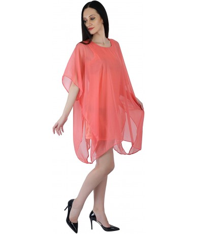 Cover-Ups Women Short Maxi Cover Up Ethnic Solid Kaftan Beach Maxi Dress African Caftan Women Plus Size Swimwear - Peach - CG...