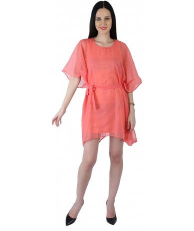 Cover-Ups Women Short Maxi Cover Up Ethnic Solid Kaftan Beach Maxi Dress African Caftan Women Plus Size Swimwear - Peach - CG...