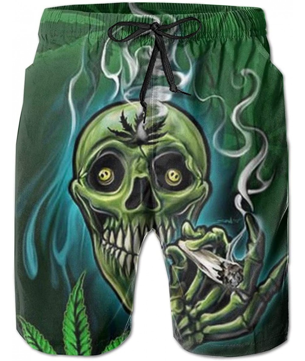 Board Shorts Men Boys Beach Board Shorts Adjustable Drawstring Quick Dry Bathing Suit - Marijuana Weed Leaf Sugar Skull - CH1...